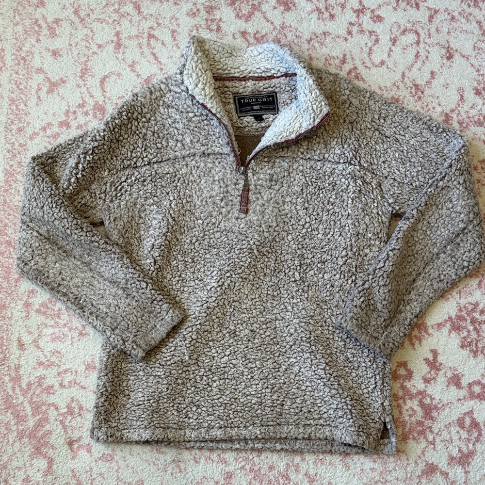 True Grit Gray Sherpa Quarter-Zip Sweater